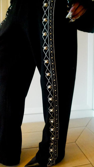 Embroidered Hand-beaded pearl rhinestone sweatpants