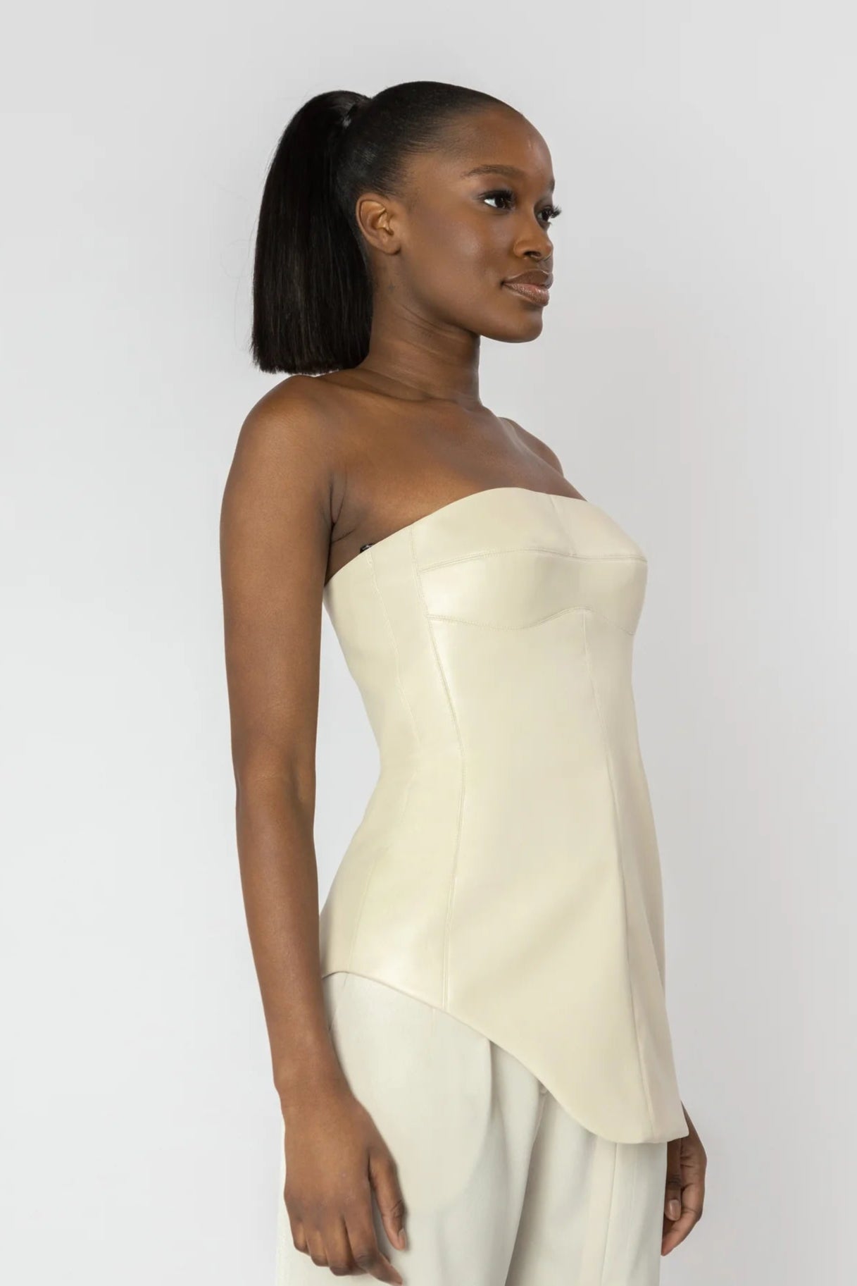 INDRA Cream Leather Corset Top