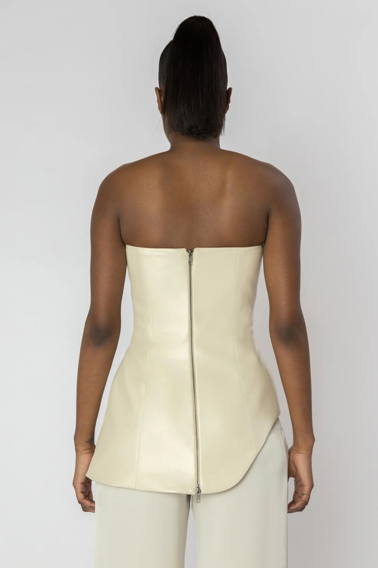 INDRA Cream Leather Corset Top