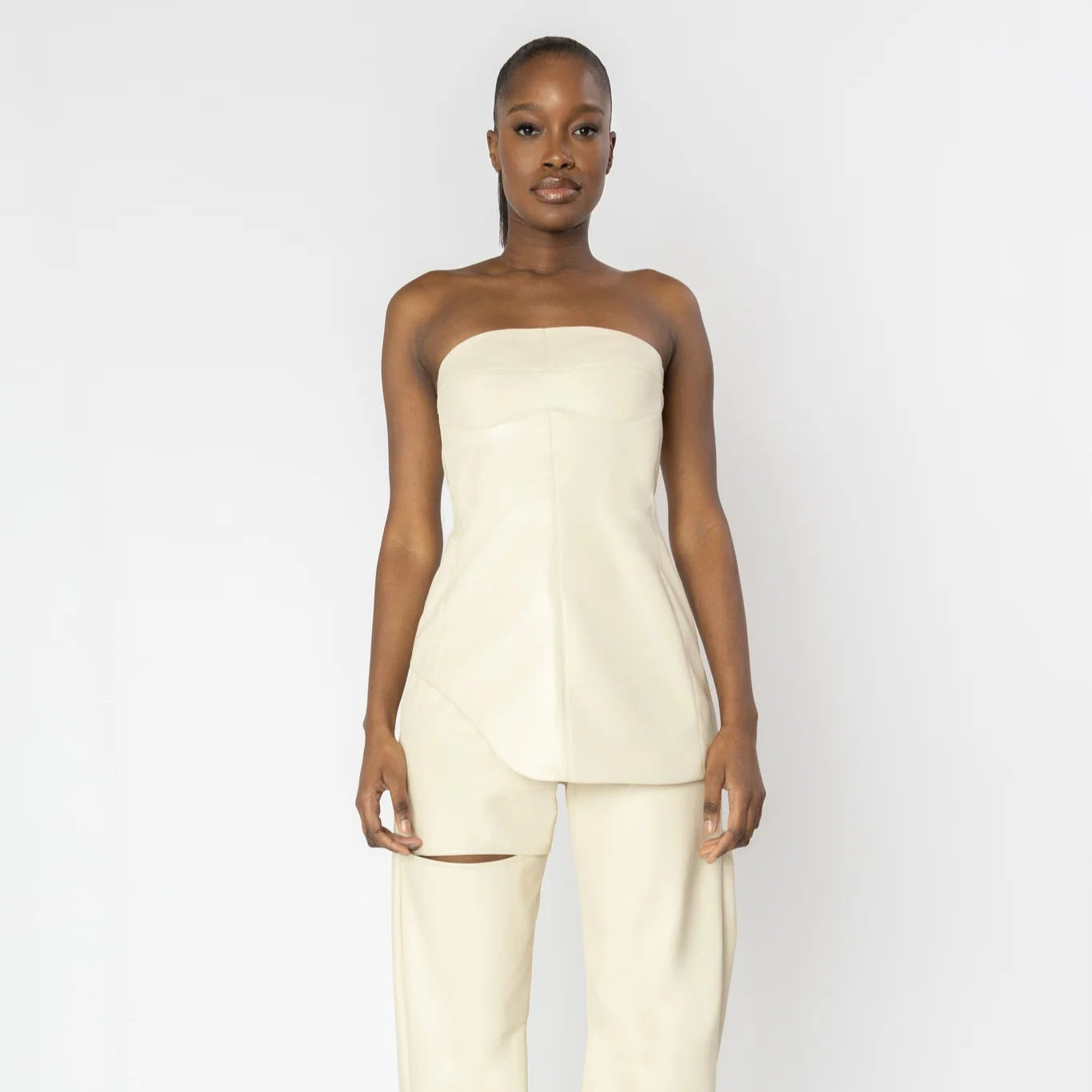 INDRA Cream Leather Corset Top