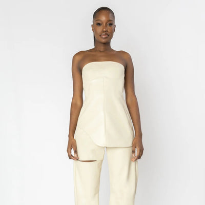 INDRA Cream Leather Corset Top