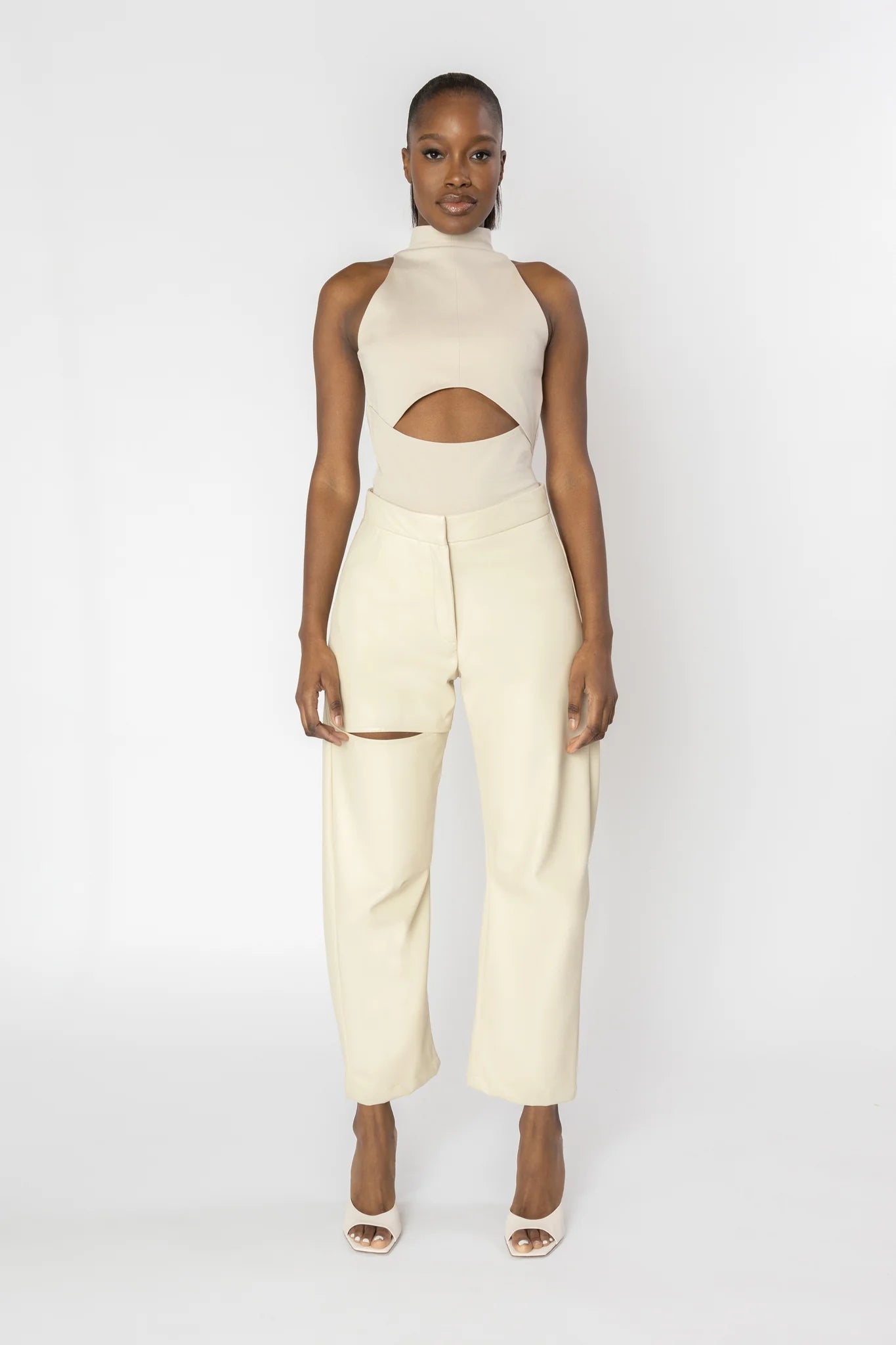 ASTRAYA Barrel Leg Leather Trousers