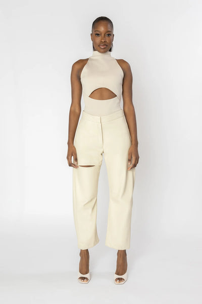 ASTRAYA Barrel Leg Leather Trousers