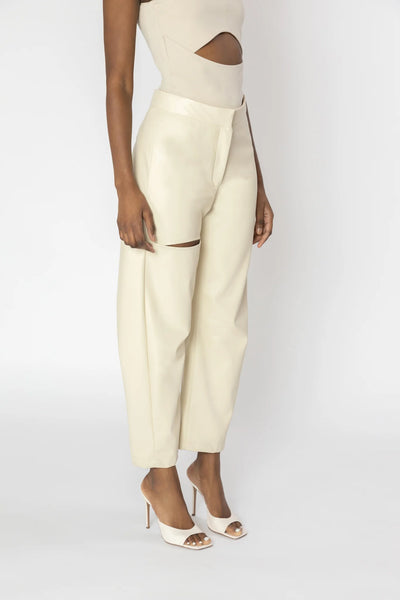 ASTRAYA Barrel Leg Leather Trousers