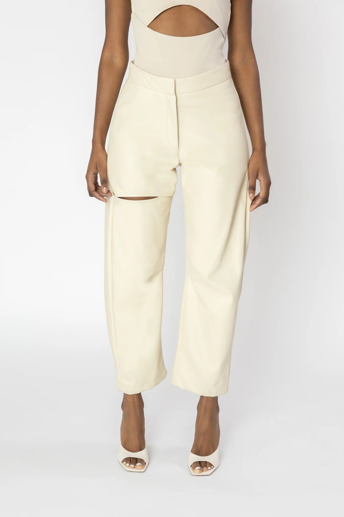 ASTRAYA Barrel Leg Leather Trousers
