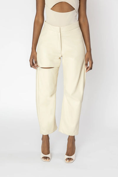 ASTRAYA Barrel Leg Leather Trousers
